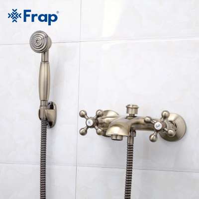 Dual Handle Bathroom Gold Antique Brass Shower Set